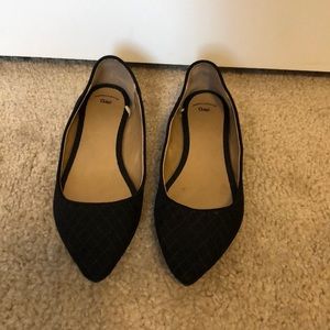 Black velour flats, size 7 in women.